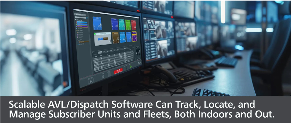 Scalable AVL/Dispatch Software Can Track, Locate, and Manege Subscriber Units and Fleets, Both Indoors and Out.